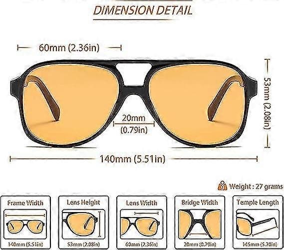 Retro 70'er unisex solbriller, klassisk oversized aviator-stil, UV400 beskyttelse, stilfulde orange linser.