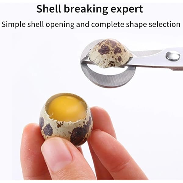 Due- og vaktel-eggeskallkutter, saks-stil eggåpner i rustfritt stål, egnet for hjemme- og restaurantkjøkken.