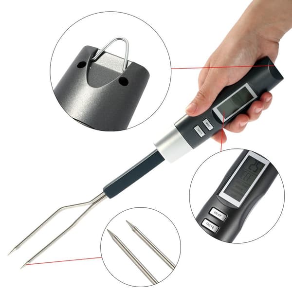 Digitalt kødtermometer grillgaffel med LCD-display og 304 rustfri stål temperaturprobe