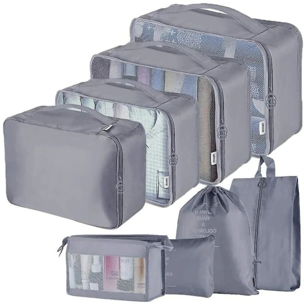 8-pack Organizer Set för Resväskor, Förvaringsväskor, Packkuber, Resväskor, Presenter Grå Grey