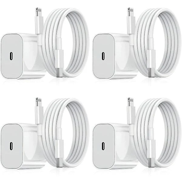 iPhone-lader - Hurtiglader - Adapter + datakabel 20W USB-C Hvit 4-delt sett