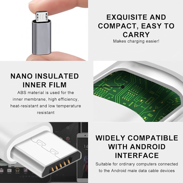 2-pak USB-C til Micro USB-adaptere – USB-C hun til Micro USB han-konvertere – USB-C til Micro USB-adaptere til telefoner og enheder