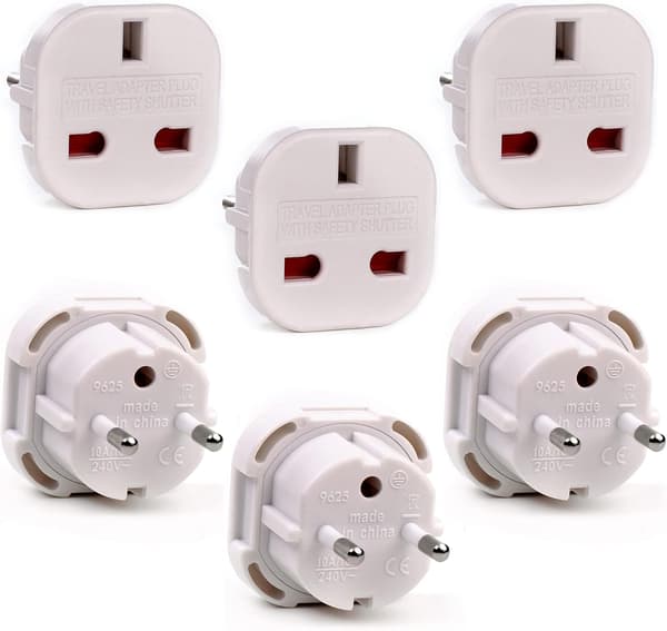 EU reiseadapter – Storbritannia til Europa pluggadapter – reisepluggomformer (typer C, E, F) – hvit
