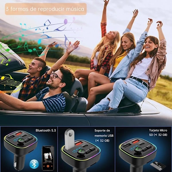 Bluetooth 5.3 FM-sändare, handsfree biladapter, QC3.0 snabbladdning, trådlös Bluetooth MP3-spelare, stöder samtal.
