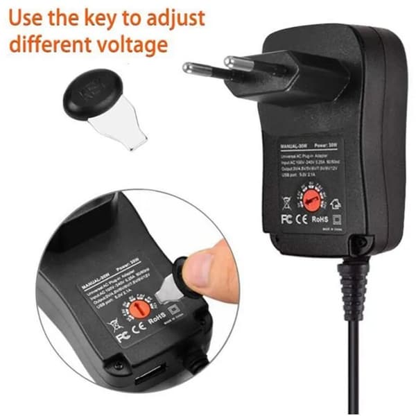 30W Universal strømadapter, multi-spændingskonverter 3V / 4,5V / 5V / 6V / 7,5V / 9V / 12V - EU