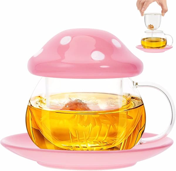 Soppformet krus, soppformet tekopp, tekopp med tesil (rosa)