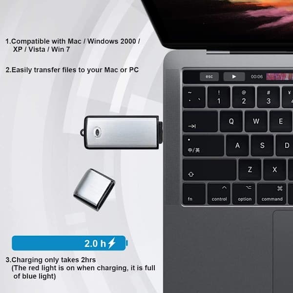 8 GB digital röstinspelare, USB-uppladdningsbar