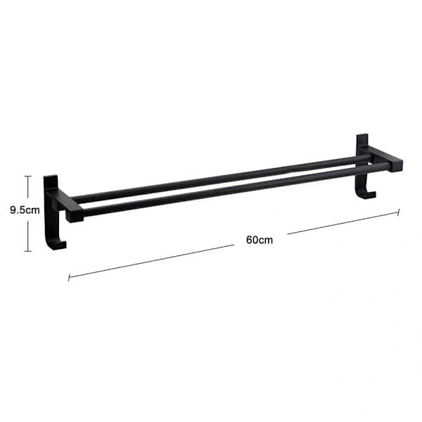 Reiätön kaksinkertainen alumiinitanko, musta pyyheteline - 60CM