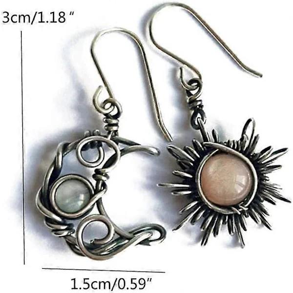 Silver Sol och Måne Krokörhängen Bohemia Celestial Månstensörhängen