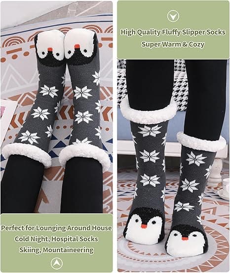 Toffelsockor för kvinnor, supermjuka och varma, fleecefoder, sött randigt djurmönster