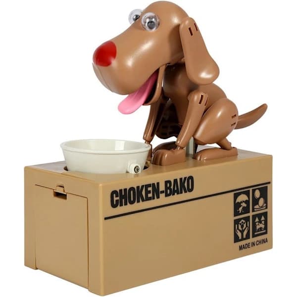 Helt brun spisende hund sparegris