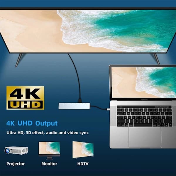 8-i-1 dockingstation, højhastighedsdataoverførsel, 4K videooutputadapter, bærbar USB-C-hub, multi-port USB-C-adapter, 5 Gbps dataoverførsel