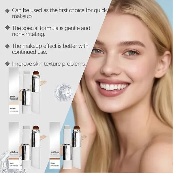 2-i-1 Färgskiftande Foundation Stick, Medium till Full Täckning, Daggig Finish Basmakeup, Bra Presentidé Ivory