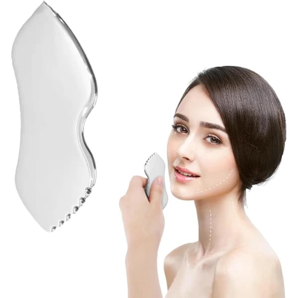 Gua Sha-bräda, ansikts-gua sha-bräda, formad gua sha-bräda i rostfritt stål, slät yta kroppsvård gua sha-bräda