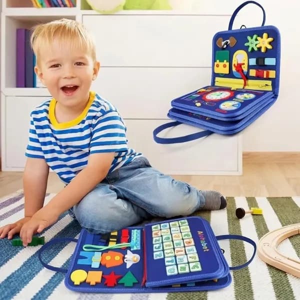 Montessori Aktivitetsbok for Barn – 8 Aktivitetssider, Blå