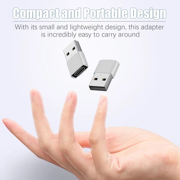 2-pakkaus USB-C–USB-sovittimia tiedonsiirtoon ja lataukseen, hopea.