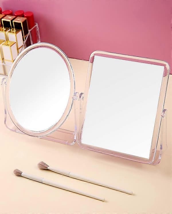 Dobbeltsidet bærbart makeupspejl med 360° justerbar rotationsposition, perfekt til makeup og rejser (oval)