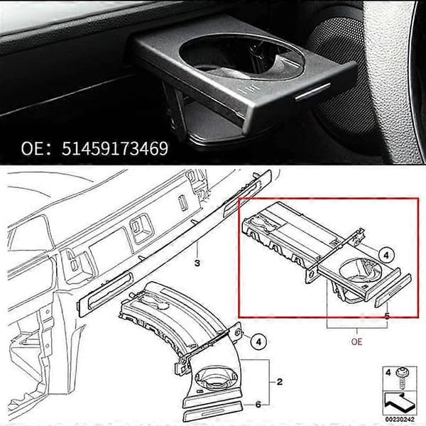 Venstre og høyre koppholder sett for Mercedes-Benz E90, E91, E92, E93 (2005-2012) (med dekorativt panel, svart)