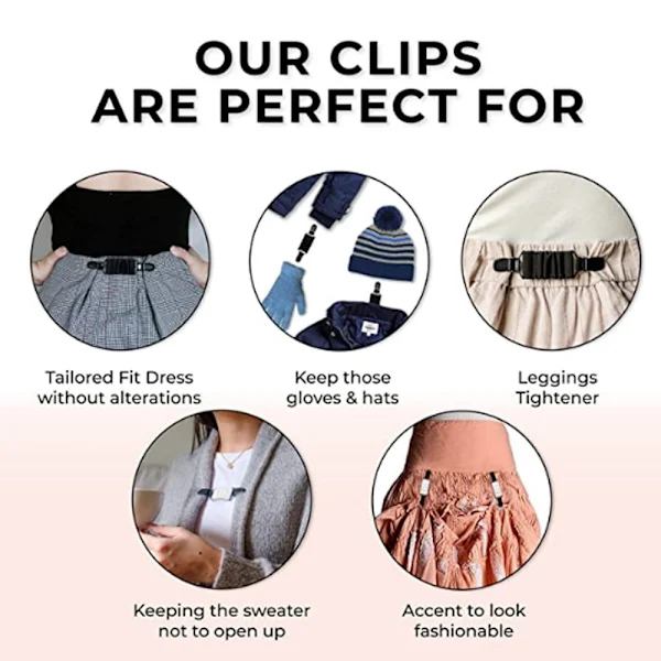 2-pak kjoleclips, elastiske clips til at stramme kjoler, 2-pak, sort.