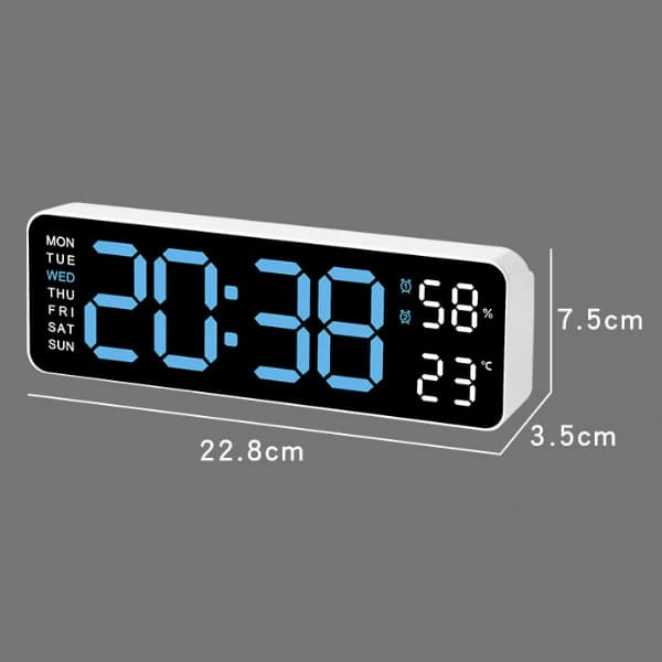 Stor digital väggklocka, extra stor LED-display, automatisk sommartid, datum, inomhustemperatur, 24-timmars elektronisk väggklocka