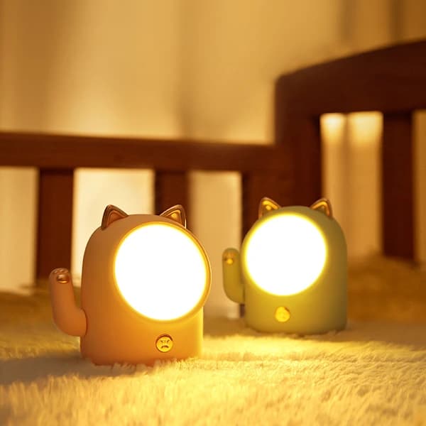 Lucky Cat LED nattlys, USB oppladbart, egnet for soverom, 1 enhet