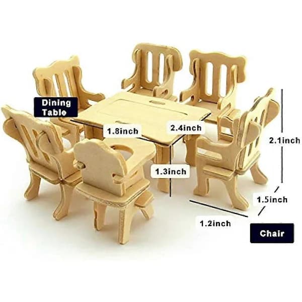 3D Miniatyr Møbelsett Tre Dukkehus Møbelpuslespill DIY Husrom Mini Møbelpuslespill Gave til Barn