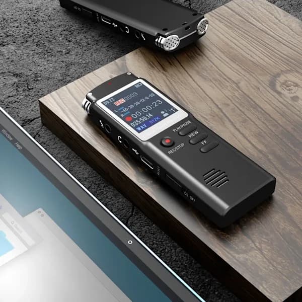 Diktafon - 64 GB kompakt digital diktafon med MP3- og USB-interface, velegnet til forelæsninger.