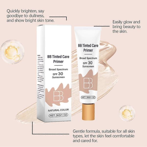 BB cream foundation, SPF30 concealer primer, glat og fugtgivende, isolerer makeup, langvarig dækning