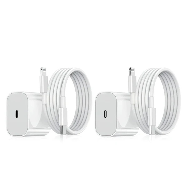 2-pack – iPhone-laddaradapter + datakabel – 20W USB-C snabbladdare – Vit – One Size