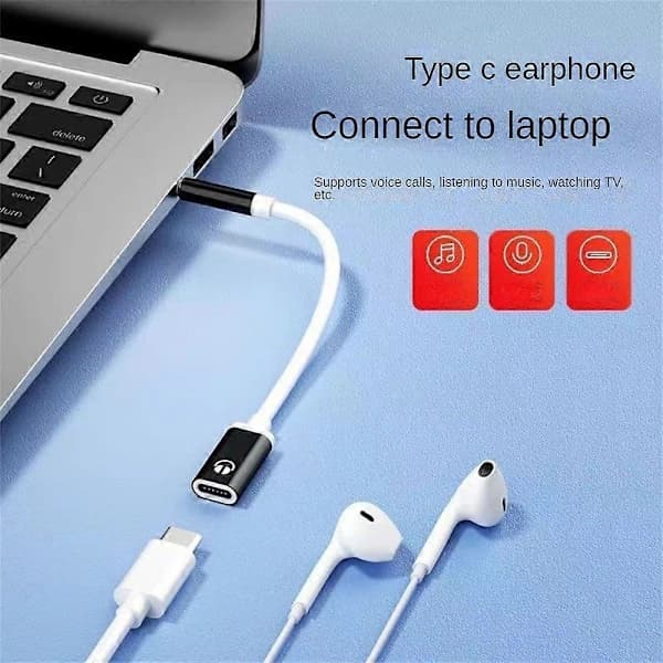 3,5 mm hann til Type-C hunn høyttaleradapter, flat adapter, analog rund, S5J7, grå