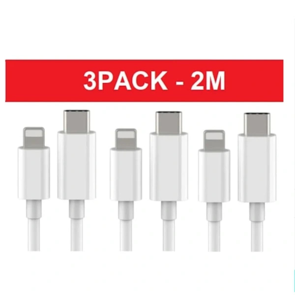 3-pak, 2m Lightning til USB-C opladerkabler til iPhone - hurtig opladning og dataoverførsel, hvid. iOS - USB-C.