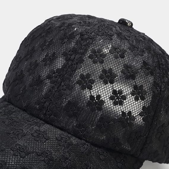 Baseballcaps for kvinner med blondeblomster, justerbar blondecaps med utskjæringer, sommerhatt