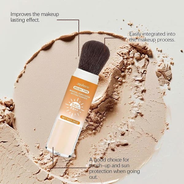 Mineral solcreme-settingpudder, SPF 50, påføringsbar solcremepudder velegnet til ansigt og hovedbund.