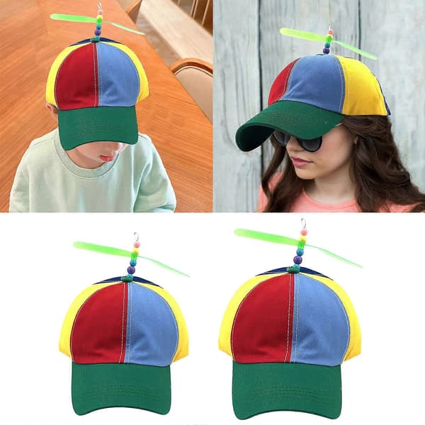 Fargerik propellhette, egnet for både barn og voksne, morsom helikopterbaseballhette, kreativ hodeplagg for bursdagsfester.