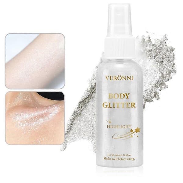 Glitter spray, en lysnende og dugfrisk kropsspray, velegnet til krop, ansigt, hår og tøj.
