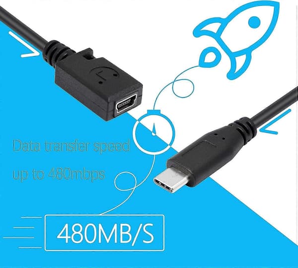 Typ-C Mini USB-C USB 2.0 förlängningskabel (hona till hane) Synkron laddningsadapterkabel (10 cm)