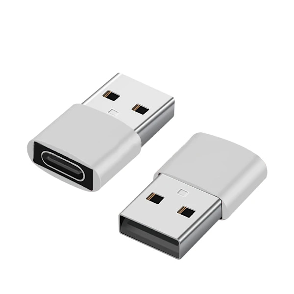 2-pack USB-C till USB-adaptrar för dataöverföring och laddning, silver.