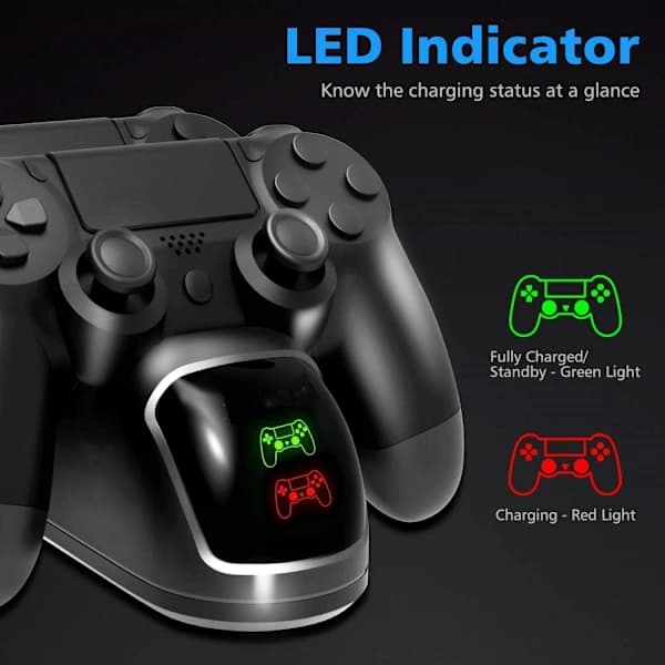 Dobbel ladestasjon for PS4/PS4 Slim/PS4 Pro-kontroller