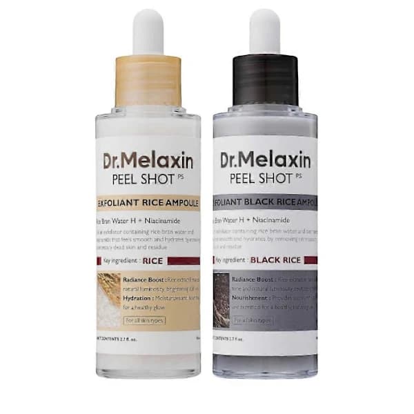 Dr.Melaxin PEEL SHOT GLOW EXFOLIANT RICE AMPOULE (HVID RIS/SORT RIS) 80ml Hvid Hvid White