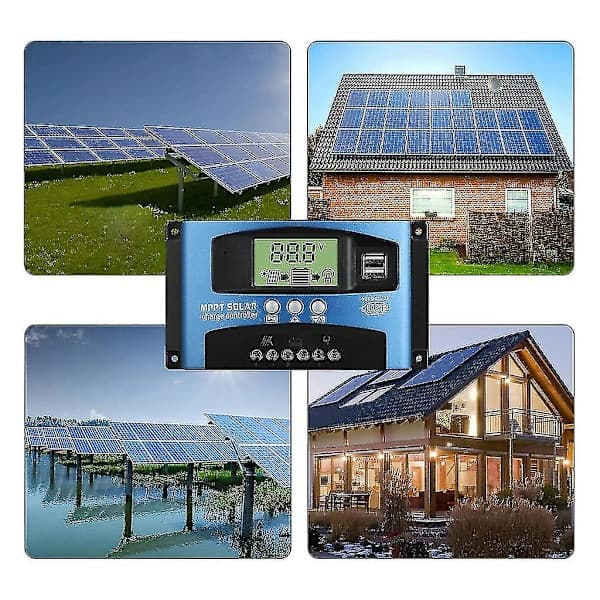 Solcelleladerkontroller (MPPT) 100A 80A 60A 50A 40A 30A, Dobbel USB, LCD-skjerm, 12V 24V 30A