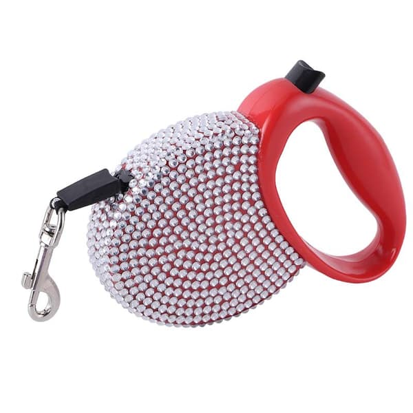 Infällbart hundkoppel med strass, Bling 3m, Rosa kattkoppel för små raser, Presentavfallspåsedispenser ingår, 360 trasselfri