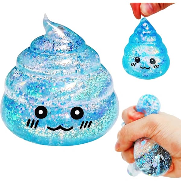 Nyhet Squishy Bajs Stressboll Squishies Leksaker, Glitter Sensoriska Bajs Stress Sockerbollar, Rolig Sträck och Kläm Fidget Blue