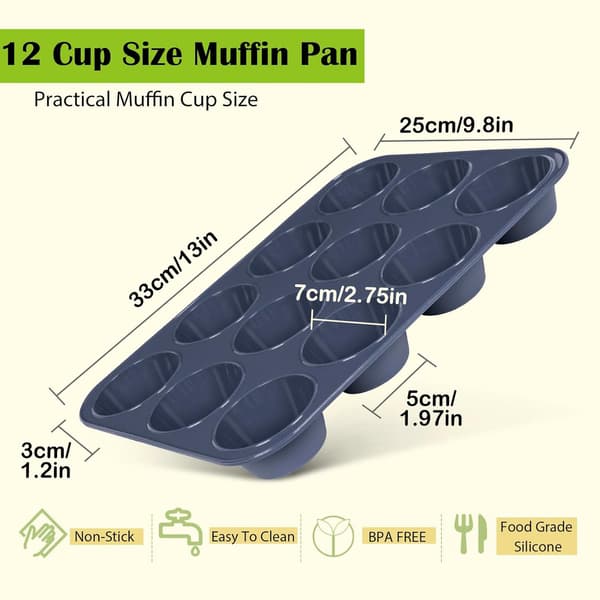 12-kops silikone muffinform – Non-stick muffin- og cupcakeform – Bageudstyr – 33 x 25 x 3 cm