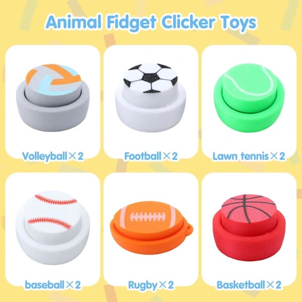 12 stk. Sportsbolde Fidget Clicker Legetøj, 3D-printet Sensorisk Legetøj Clicker Nøglering Fidget Legetøj til Stresslindring