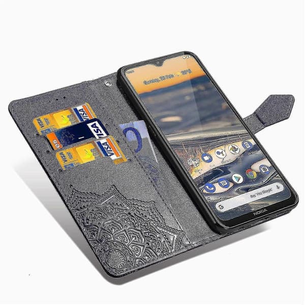 Nokia 5.3 Mobilskal, Skyddsfodral i Läderplånboksstil, Mandala Präglat Magnetiskt Flipfodral, Stötsäkert - Lila