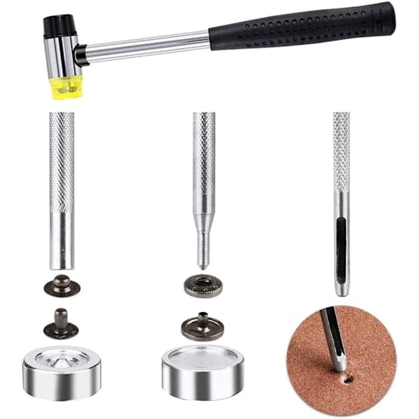 120 sæt knaplukninger til læder 12 mm metalknapper trykknapper med 4 installationsværktøjer, 1 hammer