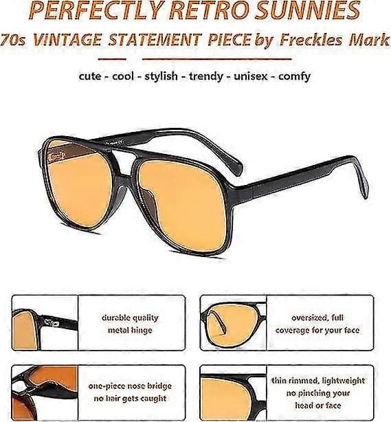 Retro 70'er unisex solbriller, klassisk oversized aviator-stil, UV400 beskyttelse, stilfulde orange linser.