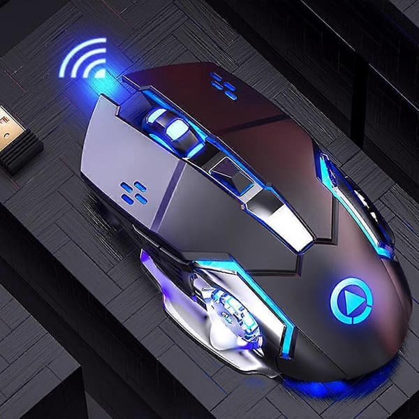 LED-bakgrunnsbelyst oppladbar trådløs spillmus med sideknapper - 6 programmerbare knapper