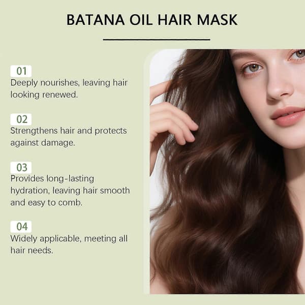 Hårmaske med Batanaolje og keratinbehandling for dyp hydrering, kruskontroll og glans 1 pc