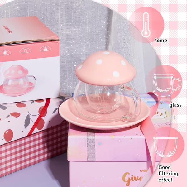 Svampformad mugg, svampformad tekopp, tekopp med tesil (rosa)